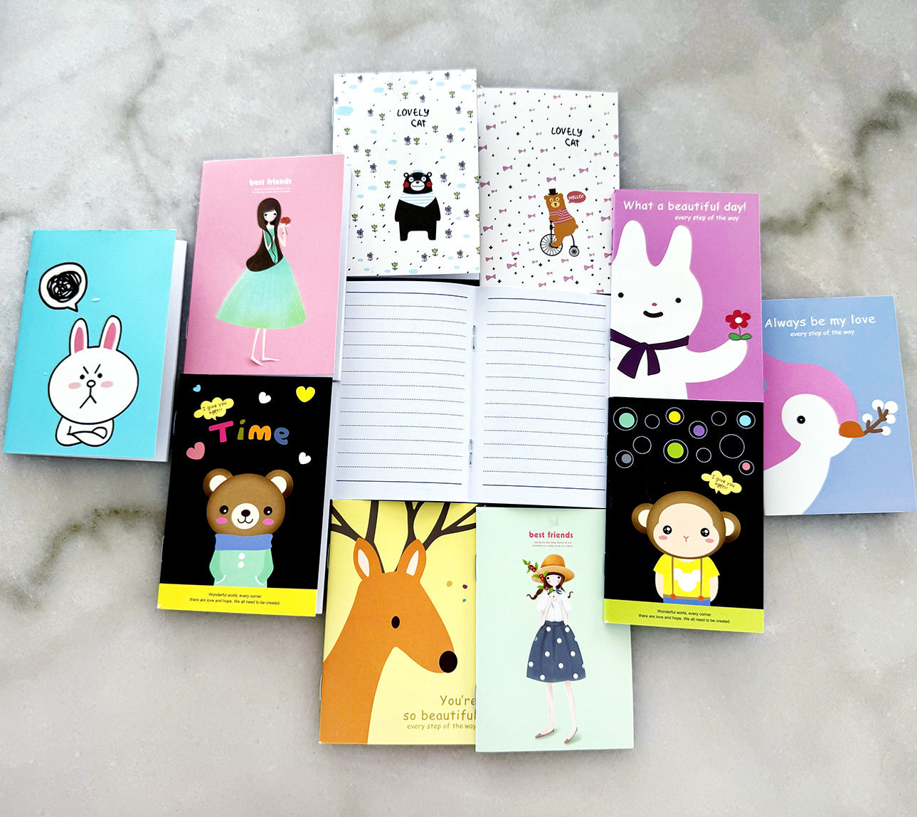 10 X Cute Anime Cartoon Mini Pocket Notebooks