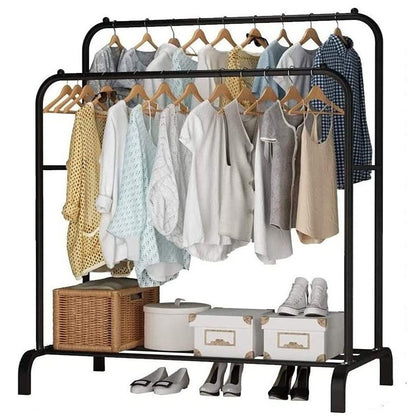 Large Double Coat Hanging Stand Wardrobe Clothes Hanger Rack (Black)