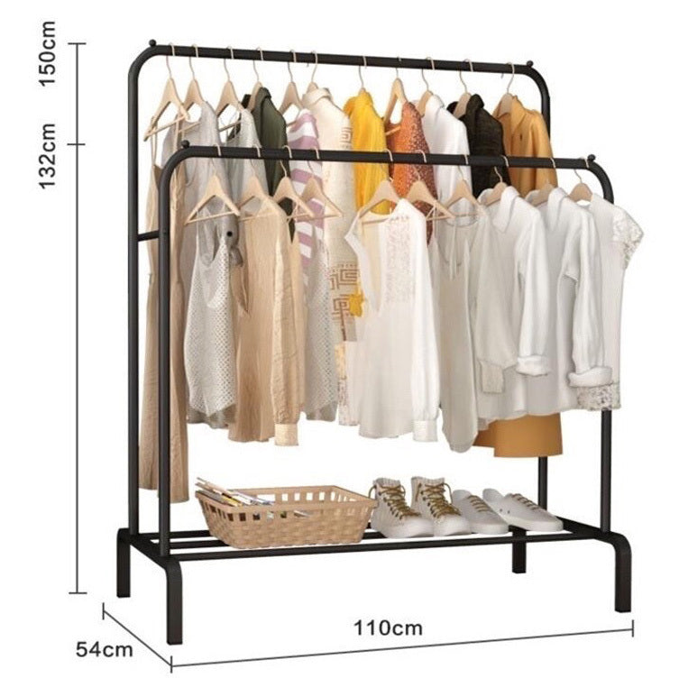 Large Double Coat Hanging Stand Wardrobe Clothes Hanger Rack (Black)