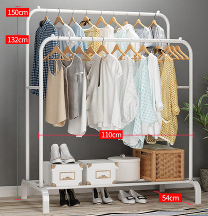 Large Double Coat Hanging Stand Wardrobe Clothes Hanger Rack (White)