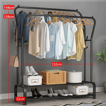 Large Double 2-Tier Coat Hanging Stand Wardrobe Clothes Hanger Rack (Black)