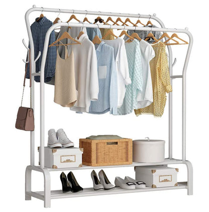 Large Double 2-Tier Coat Hanging Stand Wardrobe Clothes Hanger Rack (White)