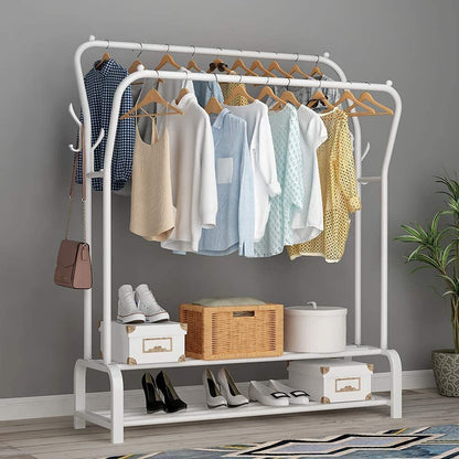 Large Double 2-Tier Coat Hanging Stand Wardrobe Clothes Hanger Rack (White)