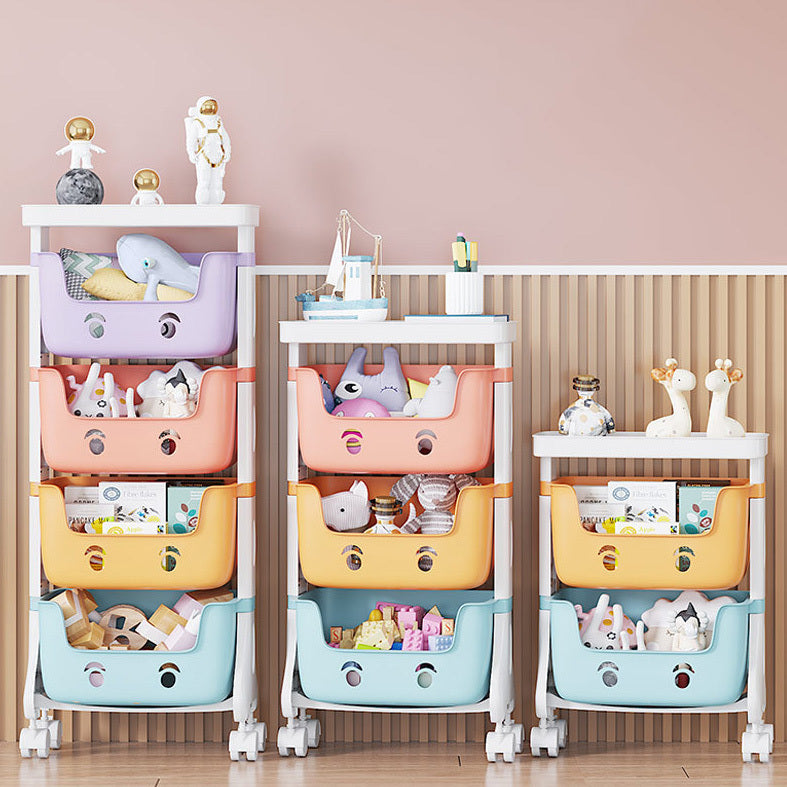 2-Tier Adorable Toy Shelf Organiser Trolley Storage Baskets with Wheels