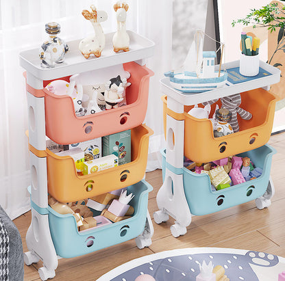 2-Tier Adorable Toy Shelf Organiser Trolley Storage Baskets with Wheels