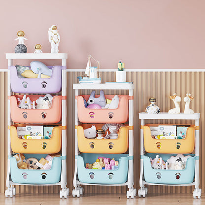 3-Tier Adorable Toy Shelf Organiser Trolley Storage Baskets with Wheels