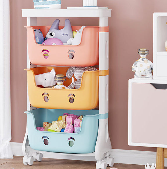 3-Tier Adorable Toy Shelf Organiser Trolley Storage Baskets with Wheels