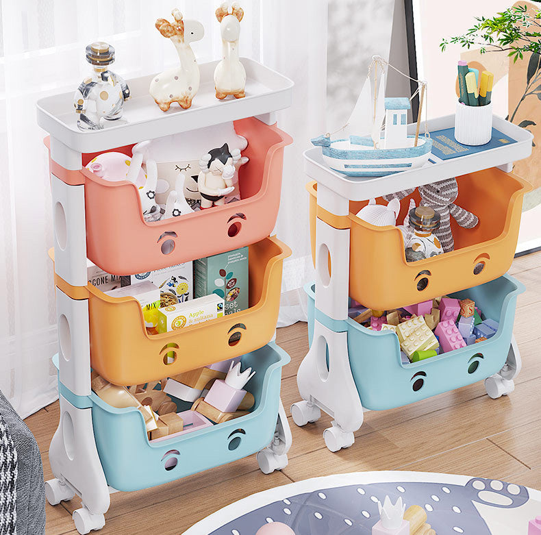 3-Tier Adorable Toy Shelf Organiser Trolley Storage Baskets with Wheels