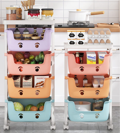 3-Tier Adorable Toy Shelf Organiser Trolley Storage Baskets with Wheels