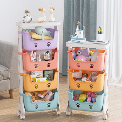 3-Tier Adorable Toy Shelf Organiser Trolley Storage Baskets with Wheels