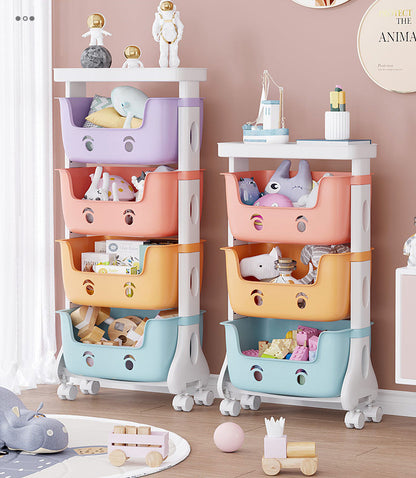 3-Tier Adorable Toy Shelf Organiser Trolley Storage Baskets with Wheels