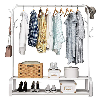 Large 2-Tier Coat Hanging Stand Wardrobe Clothes Hanger Rack with Shelf (White)