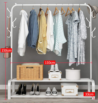 Large 2-Tier Coat Hanging Stand Wardrobe Clothes Hanger Rack with Shelf (White)