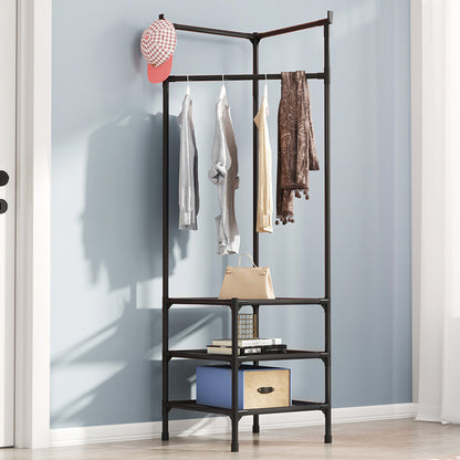 Tall Corner Wardrobe Clothes Hanger Coat Stand Hanging Rail Storage Shelve with Shoe Rack