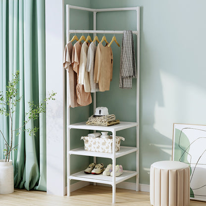 Tall Corner Wardrobe Clothes Hanger Coat Stand Hanging Rail Storage Shelve with Shoe Rack