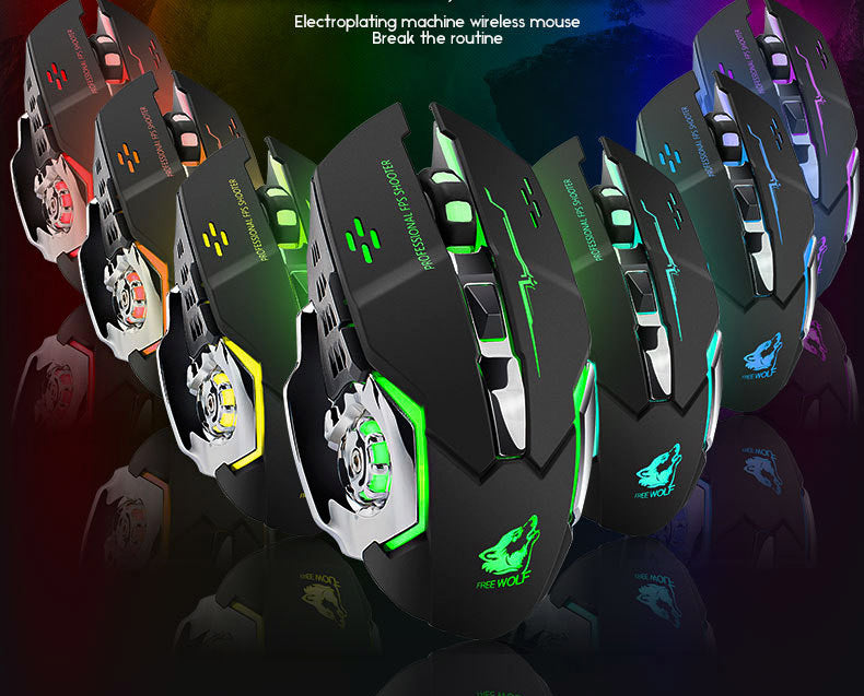 Free Wolf X8 Gaming Wireless Mechanical RGB Optical Mouse (Black)