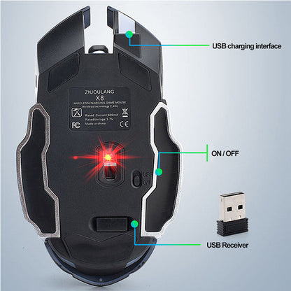 Free Wolf X8 Gaming Wireless Mechanical RGB Optical Mouse (Black)