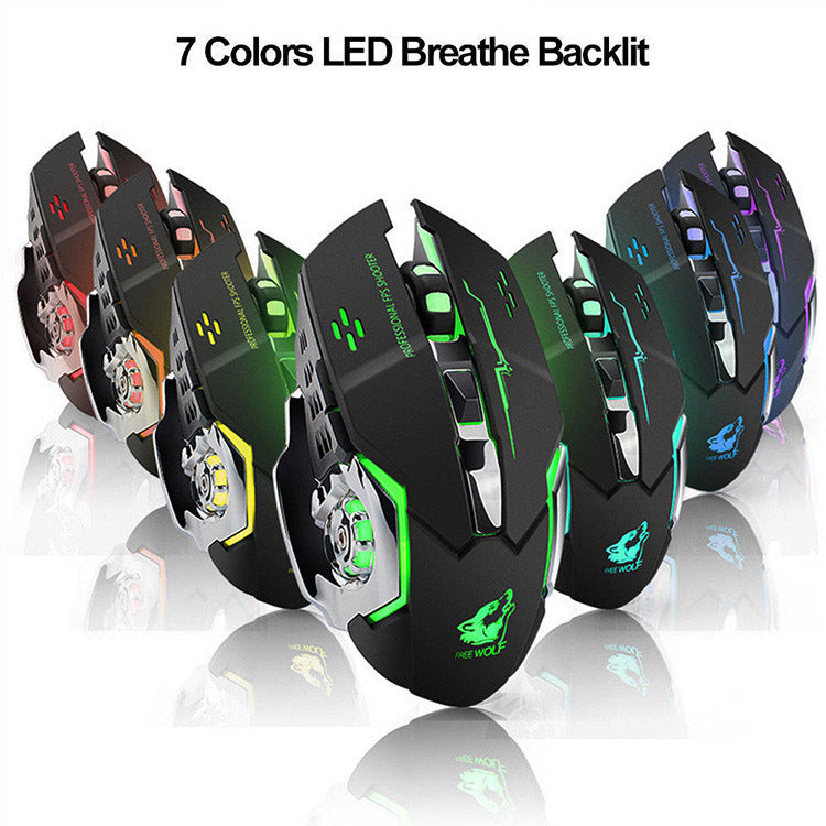 Free Wolf X8 Gaming Wireless Mechanical RGB Optical Mouse (Black)