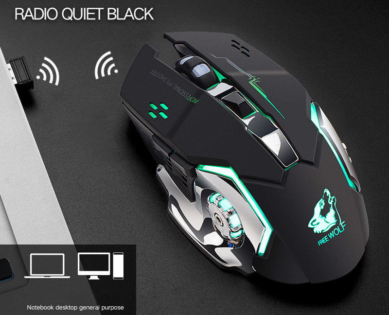 Free Wolf X8 Gaming Wireless Mechanical RGB Optical Mouse (Black)