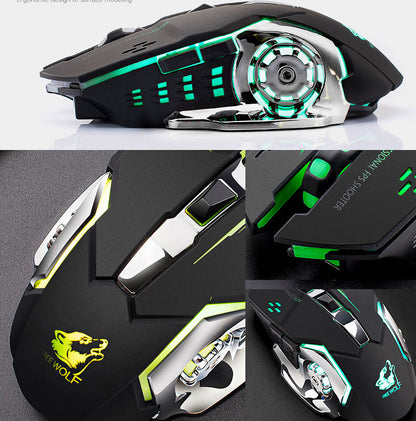 Free Wolf X8 Gaming Wireless Mechanical RGB Optical Mouse (Space Grey)