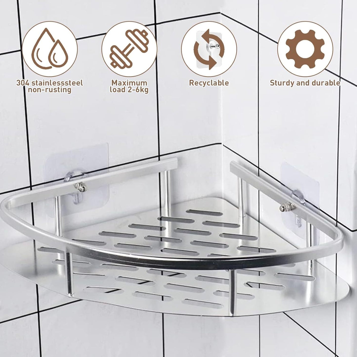 Premium Aluminium Waterproof Corner Shower Shelf Bathroom Storage Organiser