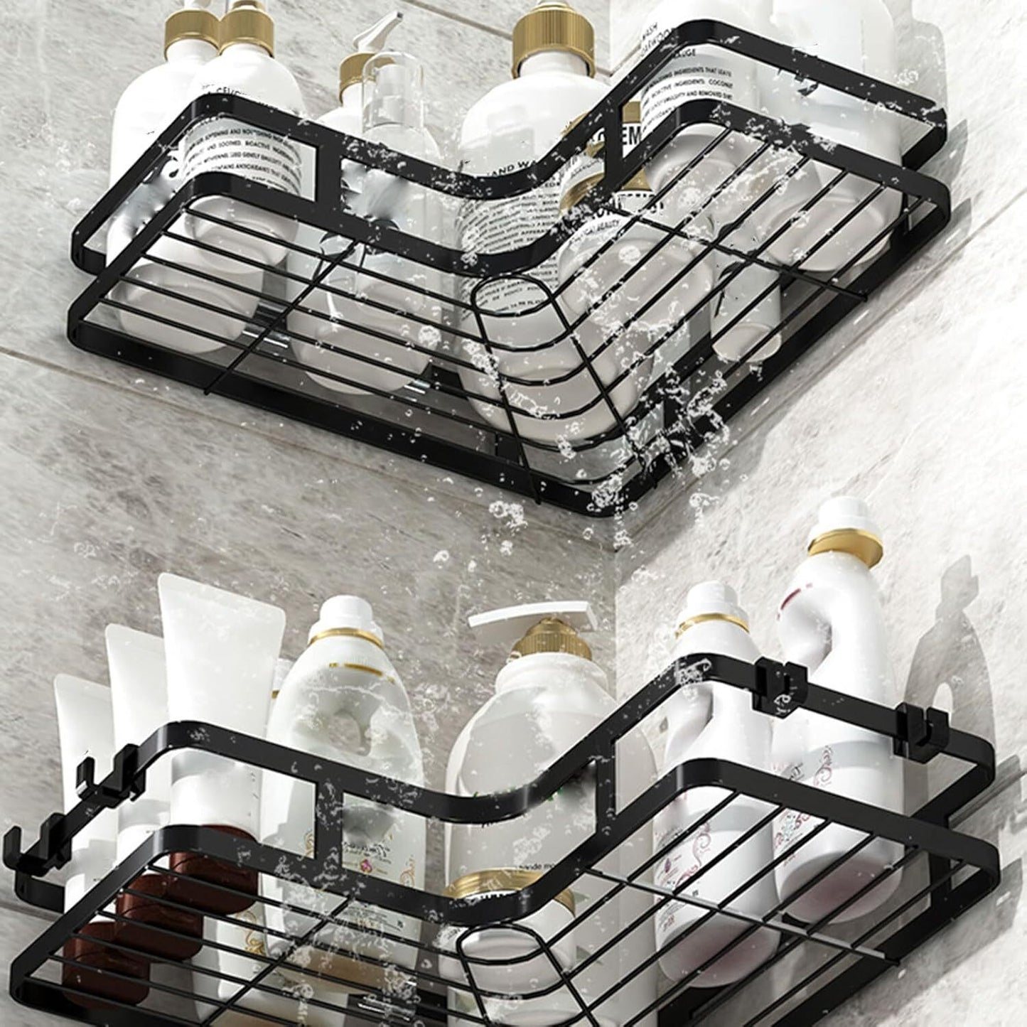 2 Piece Corner Shower Shelves Bathroom Kitchen Wall Mounted Organiser Set