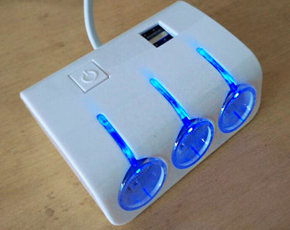 120W 3 Way Car cigarette lighter Splitter + 2 USB