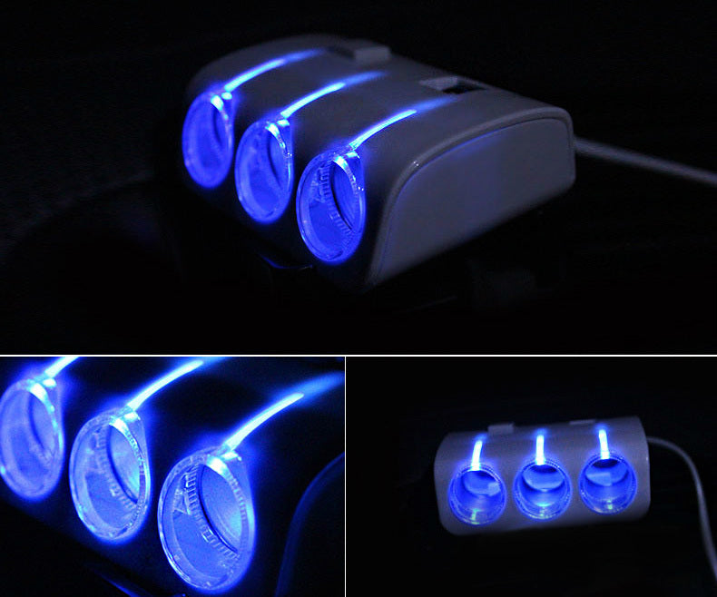 120W 3 Way Car cigarette lighter Splitter + 2 USB