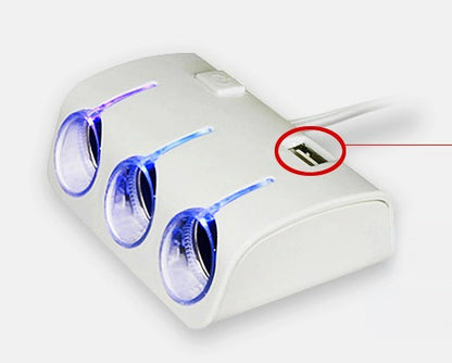 120W 3 Way Car cigarette lighter Splitter + 2 USB