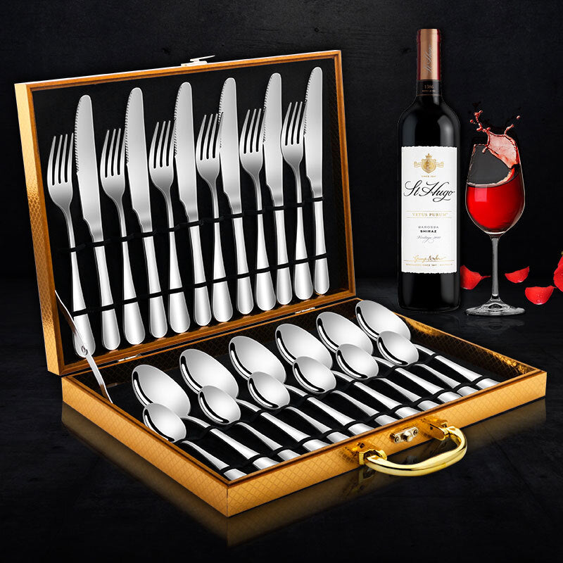 24PC Stainless Steel Knife and Fork Cutlery Set in Gold Box