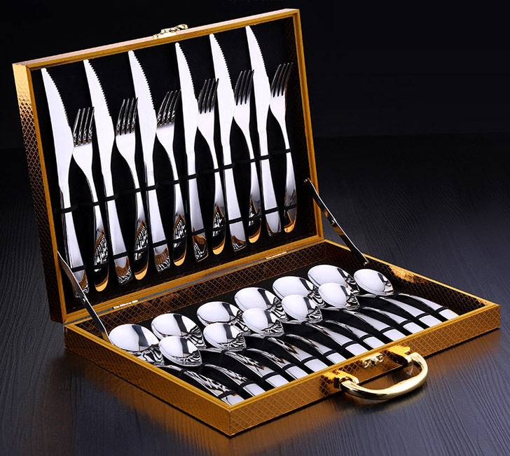 24PC Stainless Steel Knife and Fork Cutlery Set in Gold Box