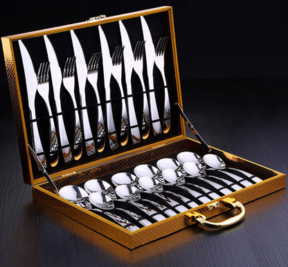 24PC Stainless Steel Knife and Fork Cutlery Set in Gold Box