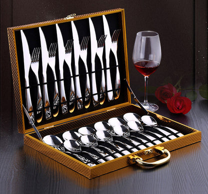 24PC Stainless Steel Knife and Fork Cutlery Set in Gold Box