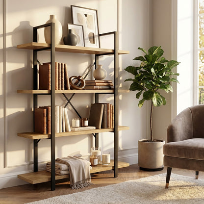 Envision Rustic Oak 4-Tier Bookcase Storage Shelf Organizer