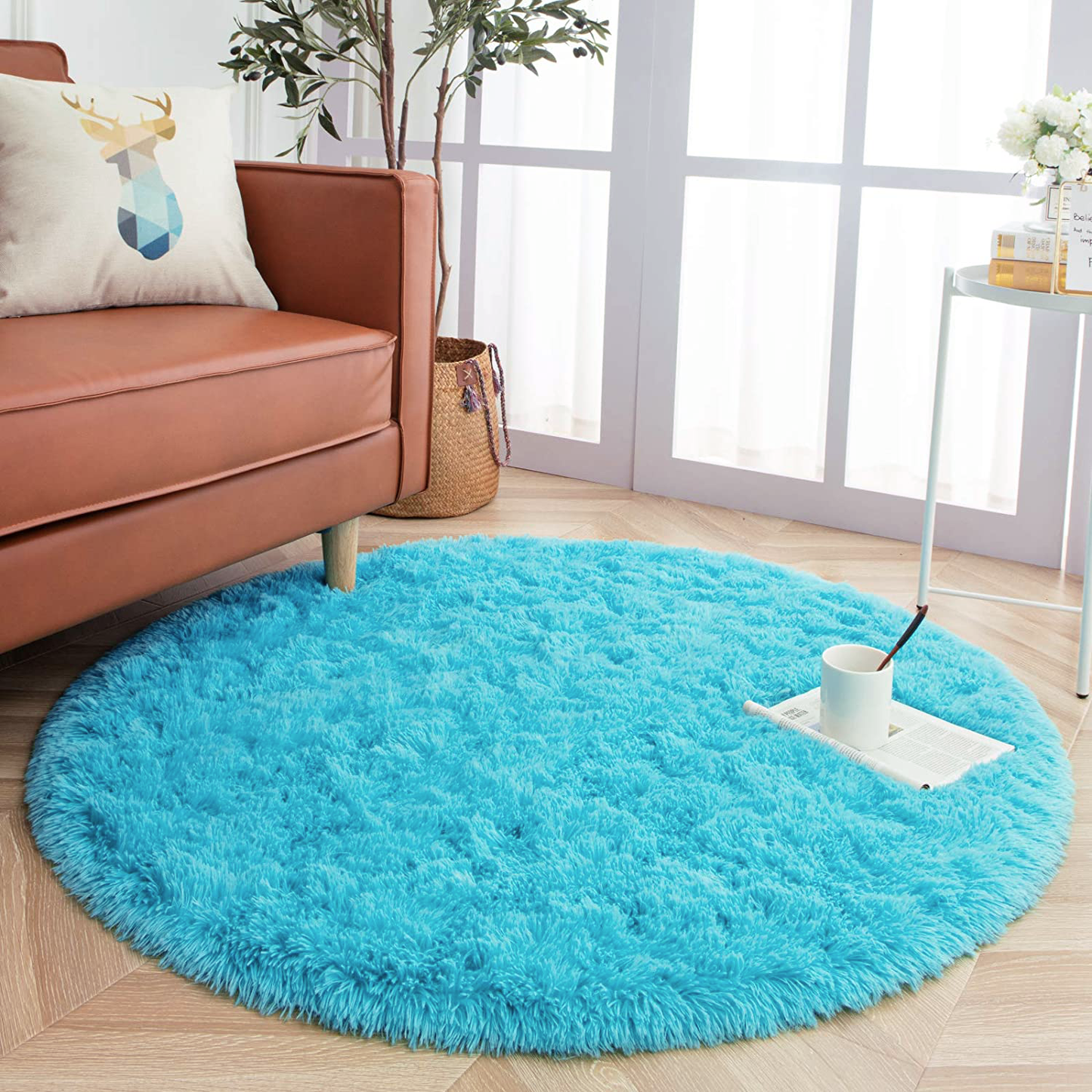 Infinity Round Shag Rug 100cm (Blue)