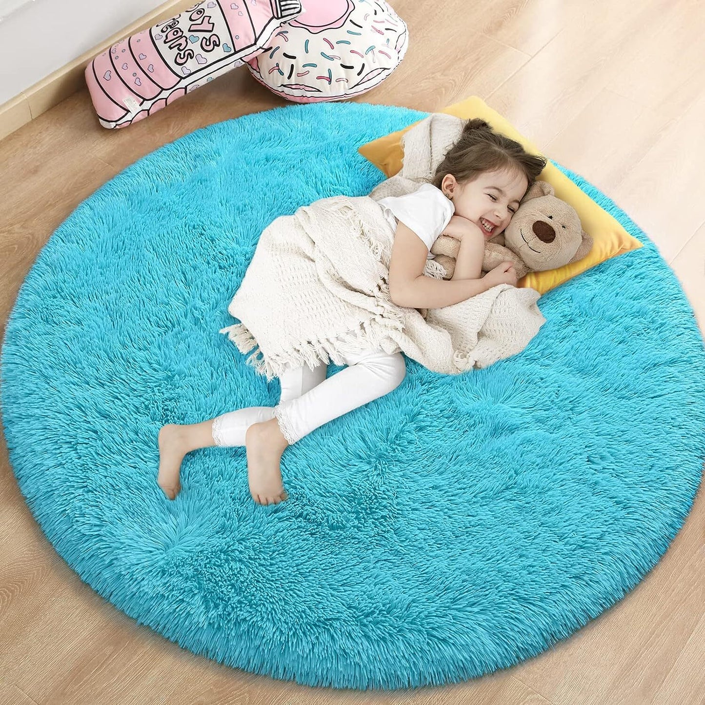 Infinity Round Shag Rug 100cm (Blue)