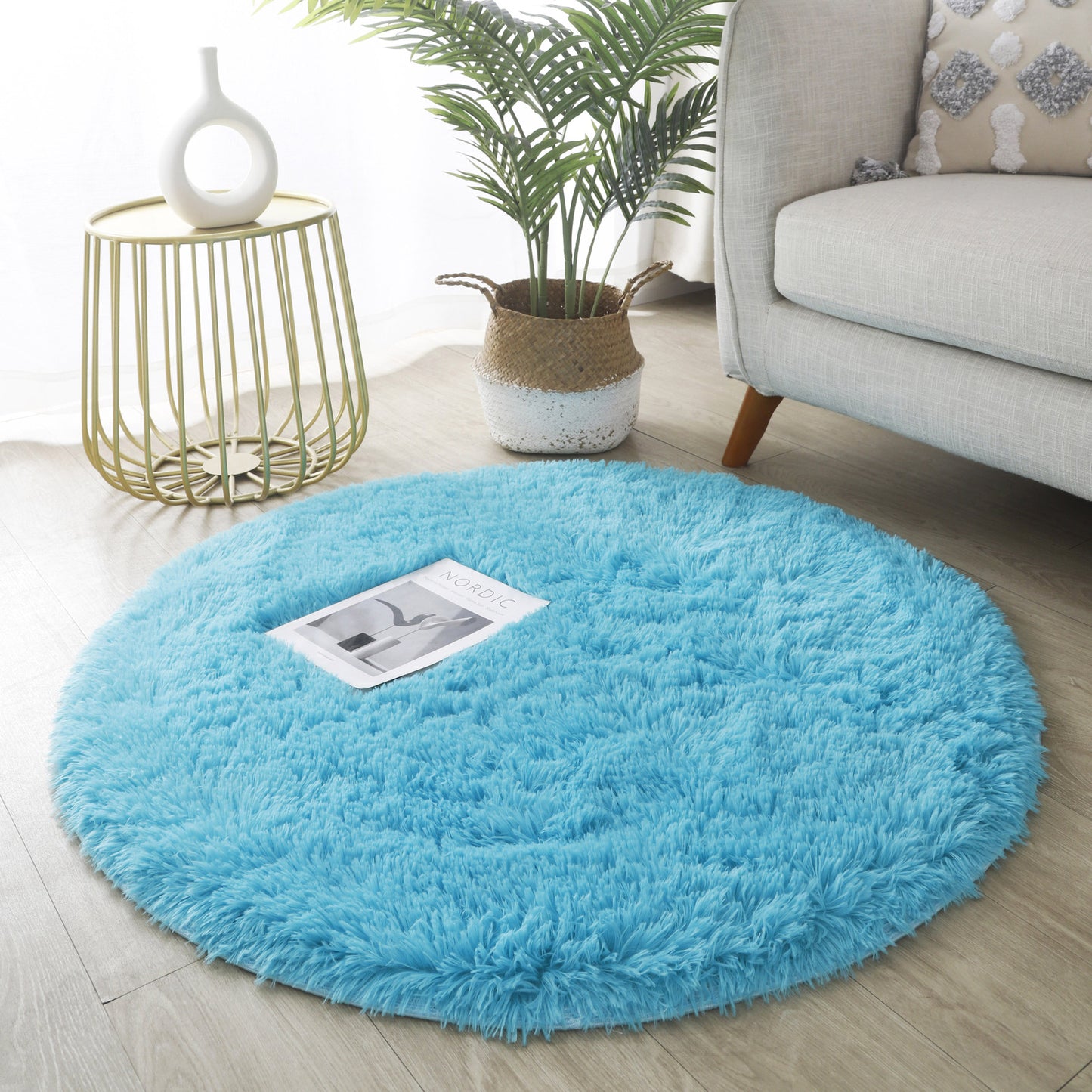 Infinity Round Shag Rug 100cm (Blue)