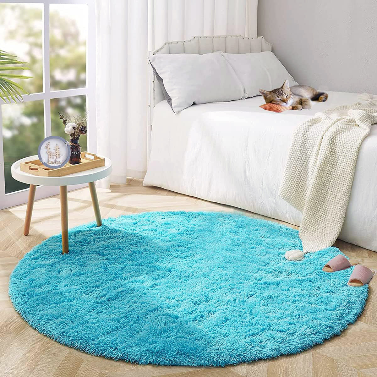 Infinity Round Shag Rug 100cm (Blue)