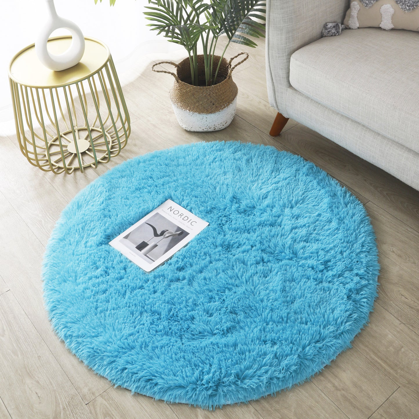 Infinity Round Shag Rug 100cm (Blue)