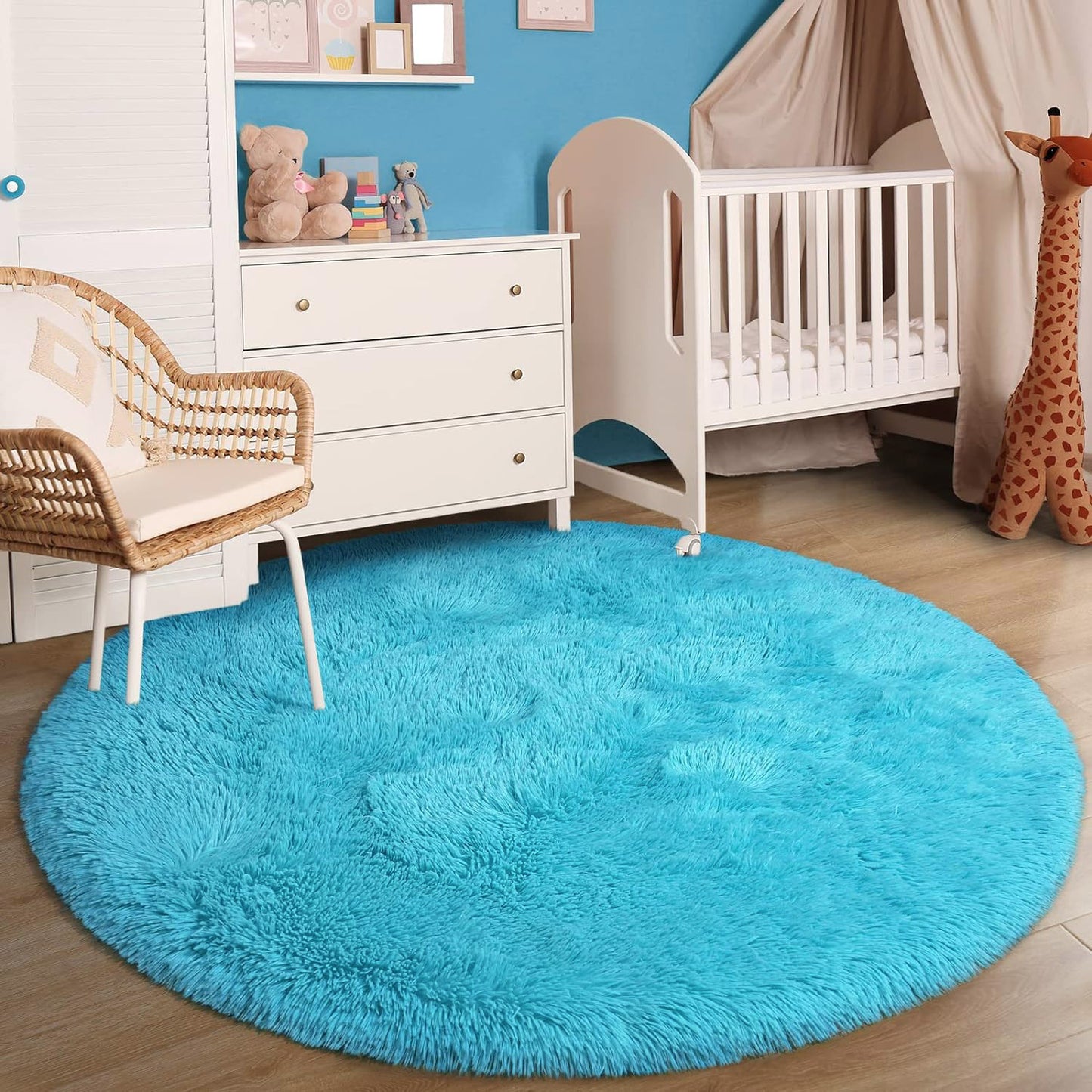 Infinity Round Shag Rug 100cm (Blue)