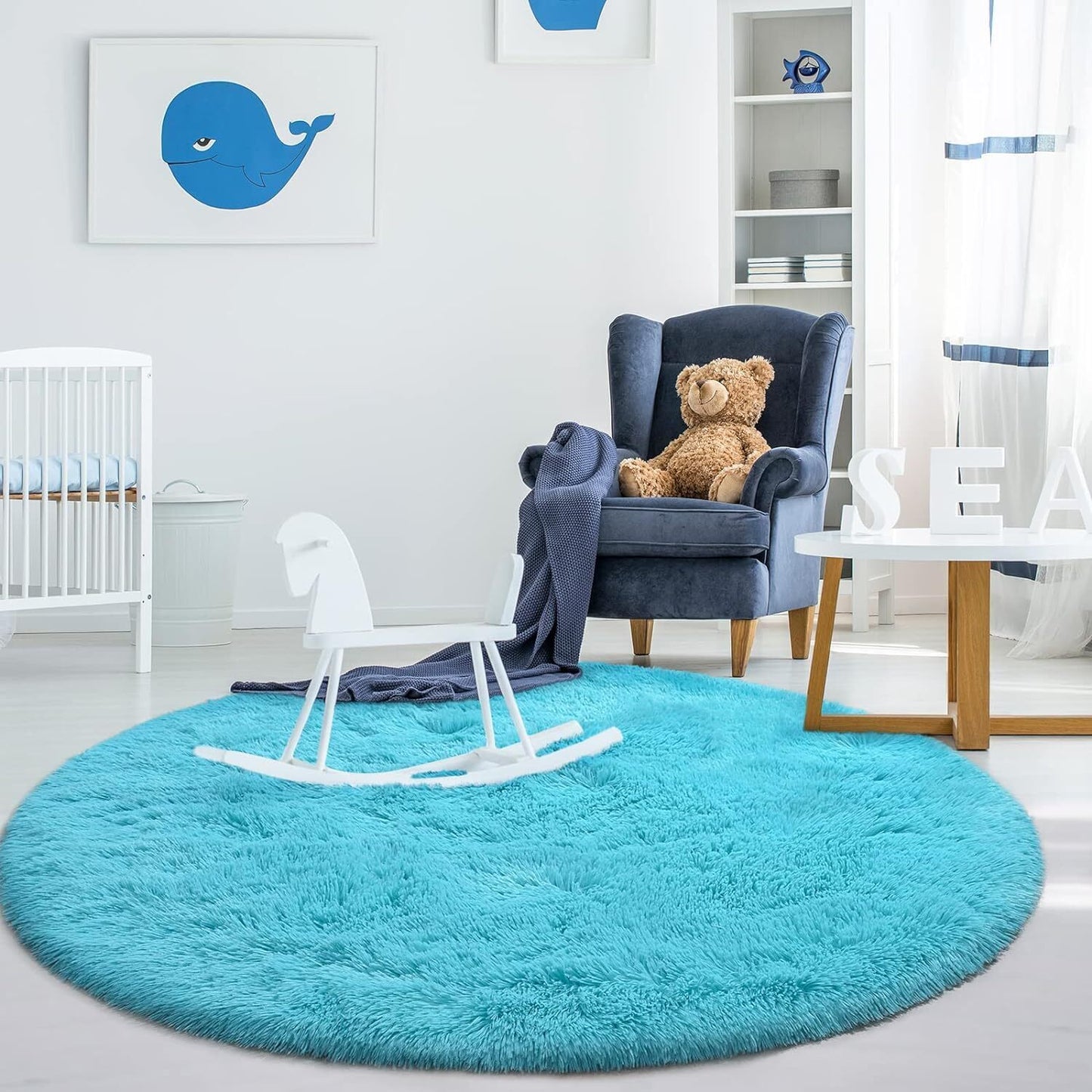 Infinity Round Shag Rug 100cm (Blue)