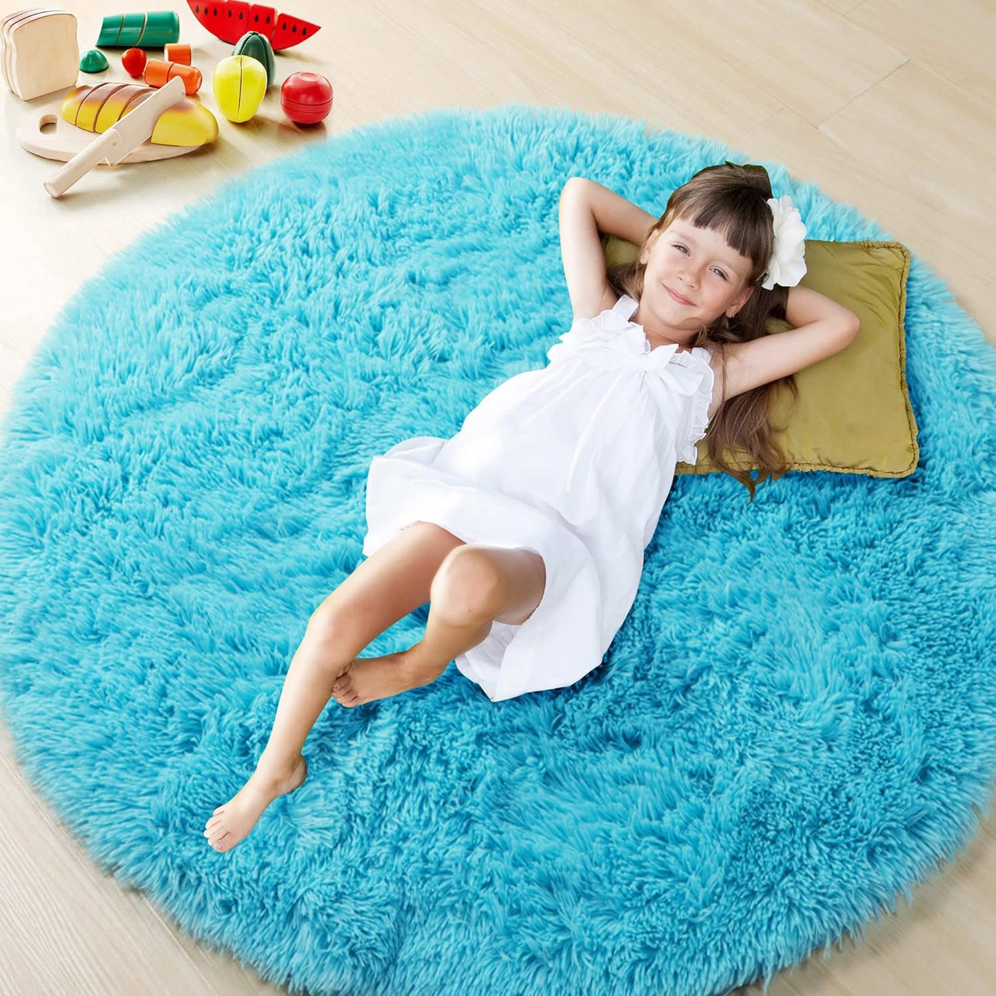 Infinity Round Shag Rug 100cm (Blue)