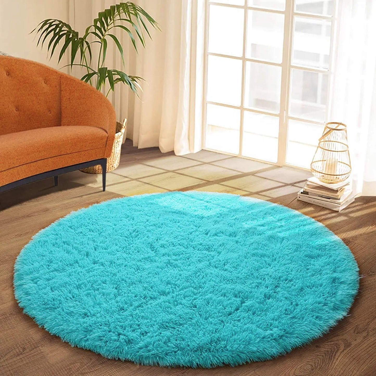 Infinity Round Shag Rug 100cm (Blue)