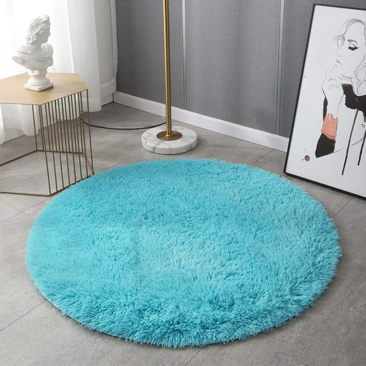 Infinity Round Shag Rug 100cm (Blue)