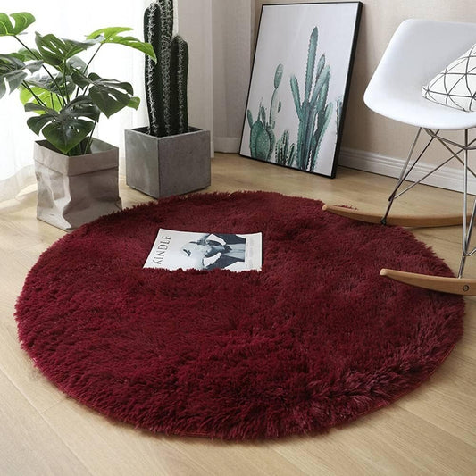 Infinity Round Shag Rug 100cm (Wine)