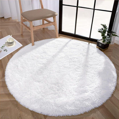 Large 2m Infinity Round Shag Rug (White)