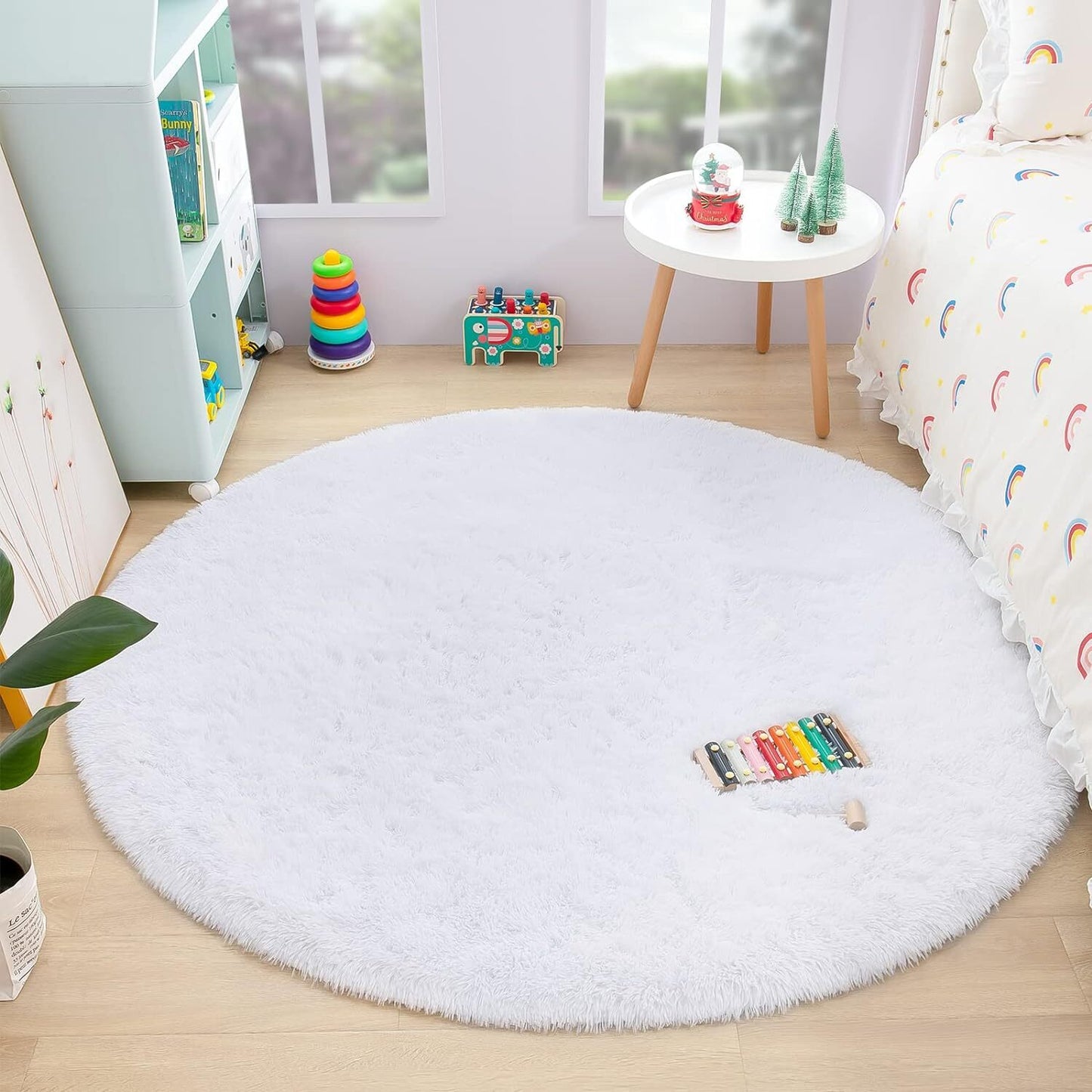 Large 2m Infinity Round Shag Rug (White)