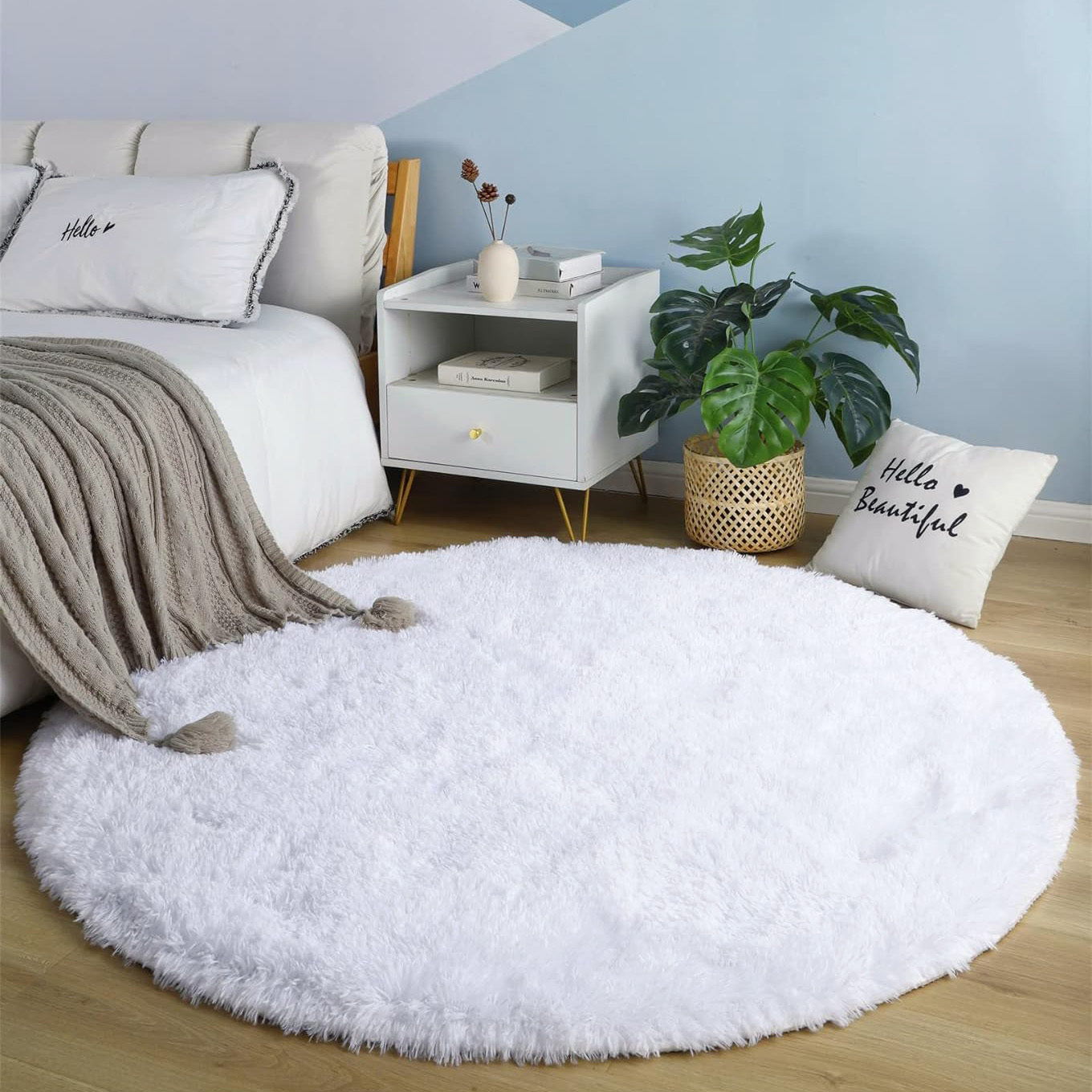 Large 2m Infinity Round Shag Rug (White)