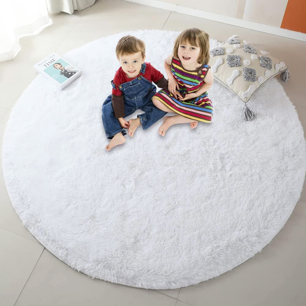 Large 2m Infinity Round Shag Rug (White)