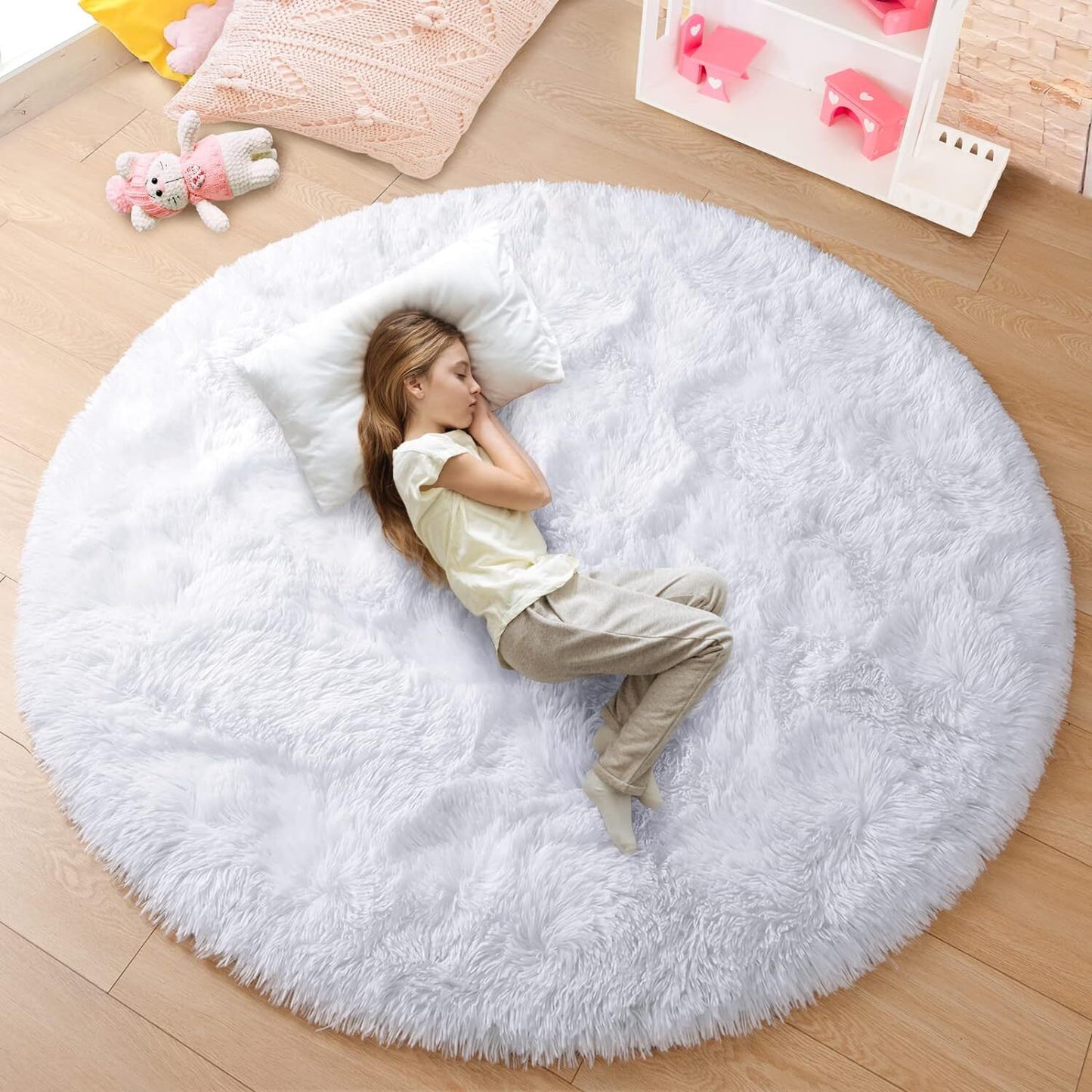 Large 2m Infinity Round Shag Rug (White)